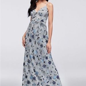 NWT David's Bridal Floral Embroidered Blue Dress